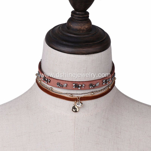 Leather Velvet Choker Necklace Punk Rivet Charm Necklace